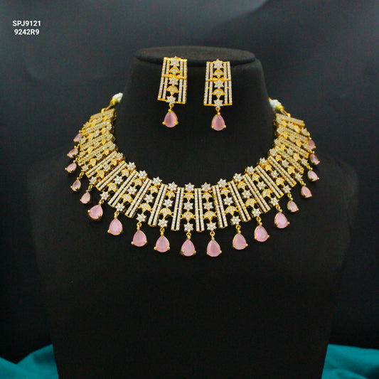 9121 cz baby pink short necklace