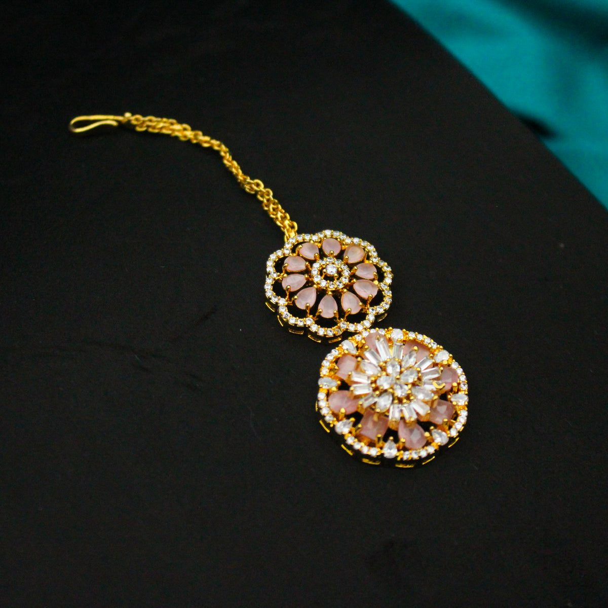 Gold Polish Light Pink 2-Line Short Necklace Set SP-16168