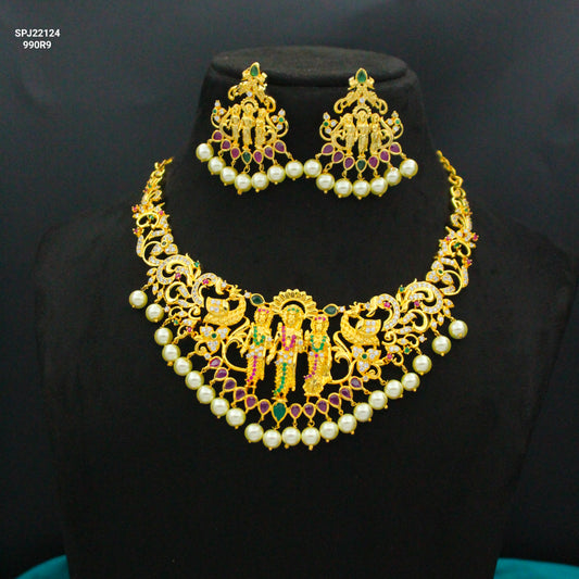 22124 Gold Short Necklace Set Ramaparivar Design