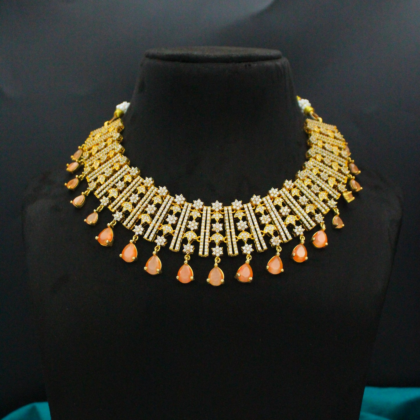 Gold Polish Orange Stone Short Necklace Set SP-9124