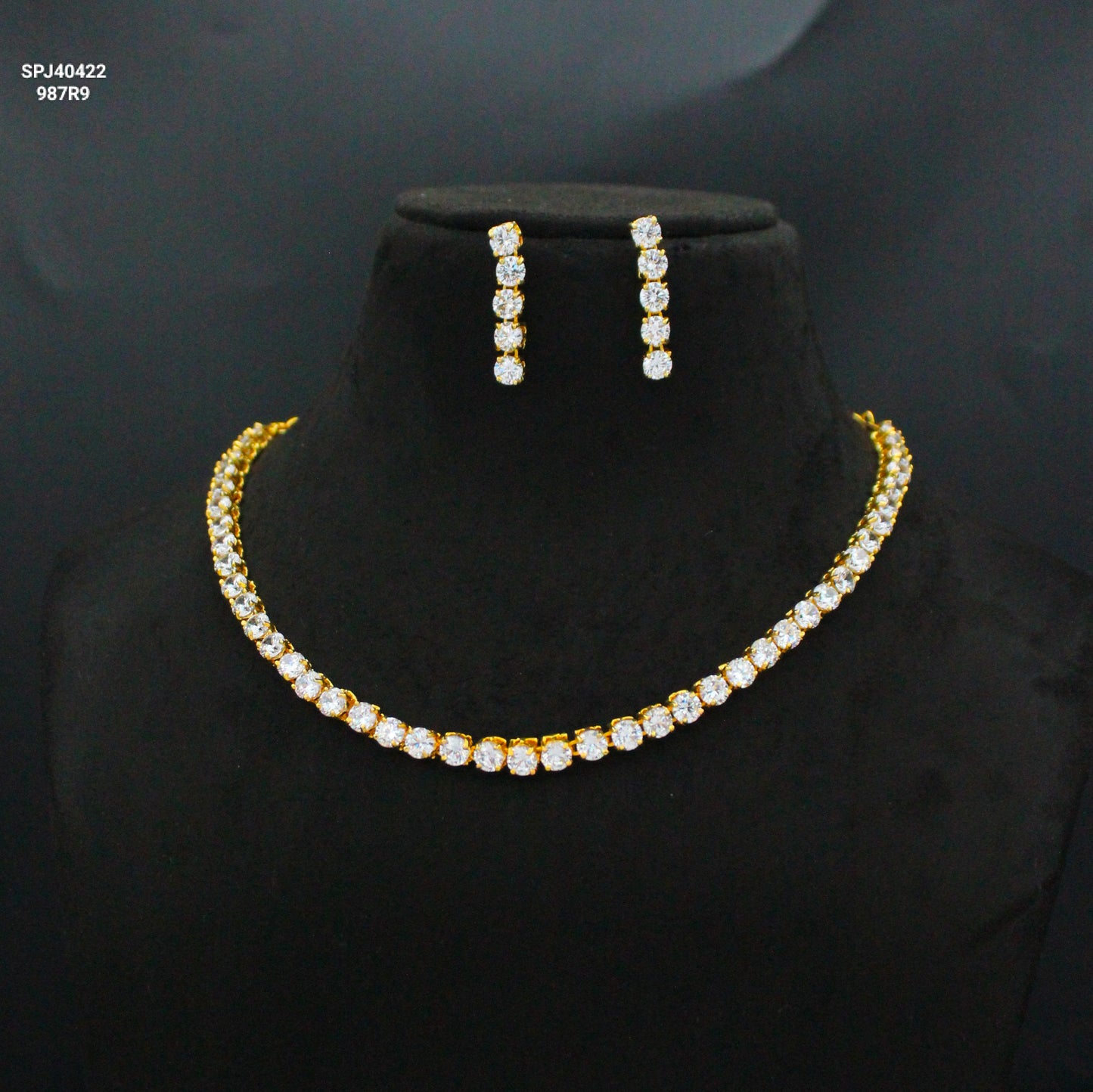 40422 CZ Single Line Short Necklace Set
