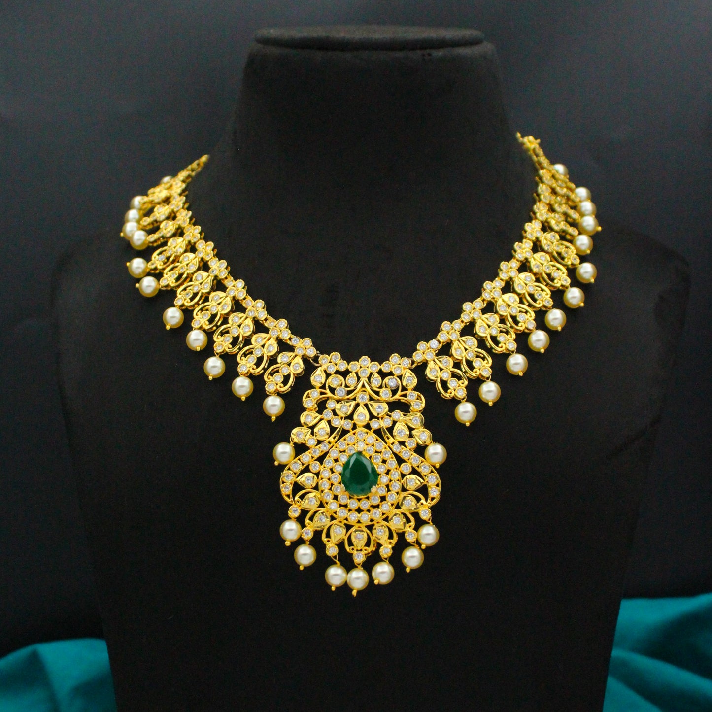 41223 CZ Uncut Stone Necklace Set Green