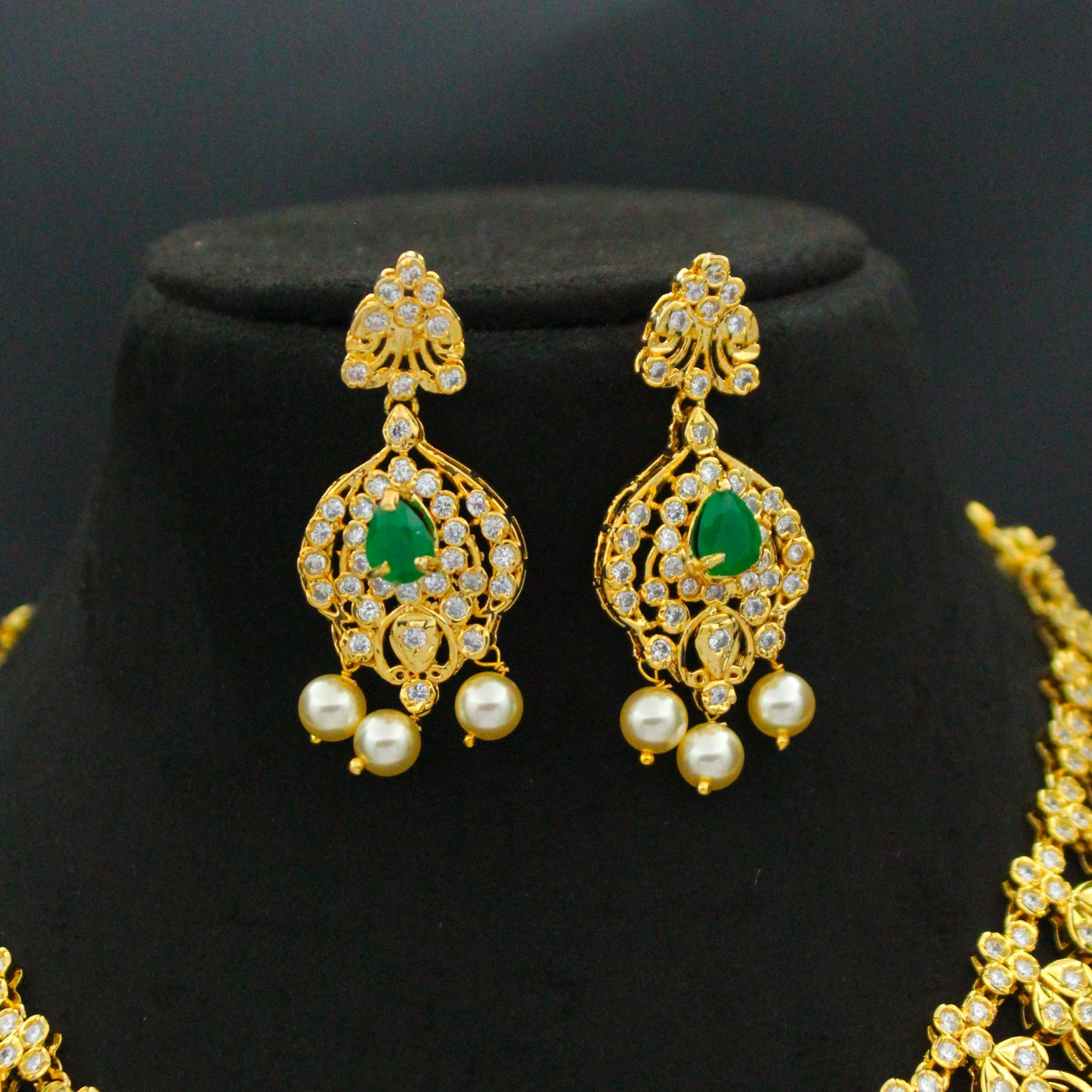 41223 CZ Uncut Stone Necklace Set Green