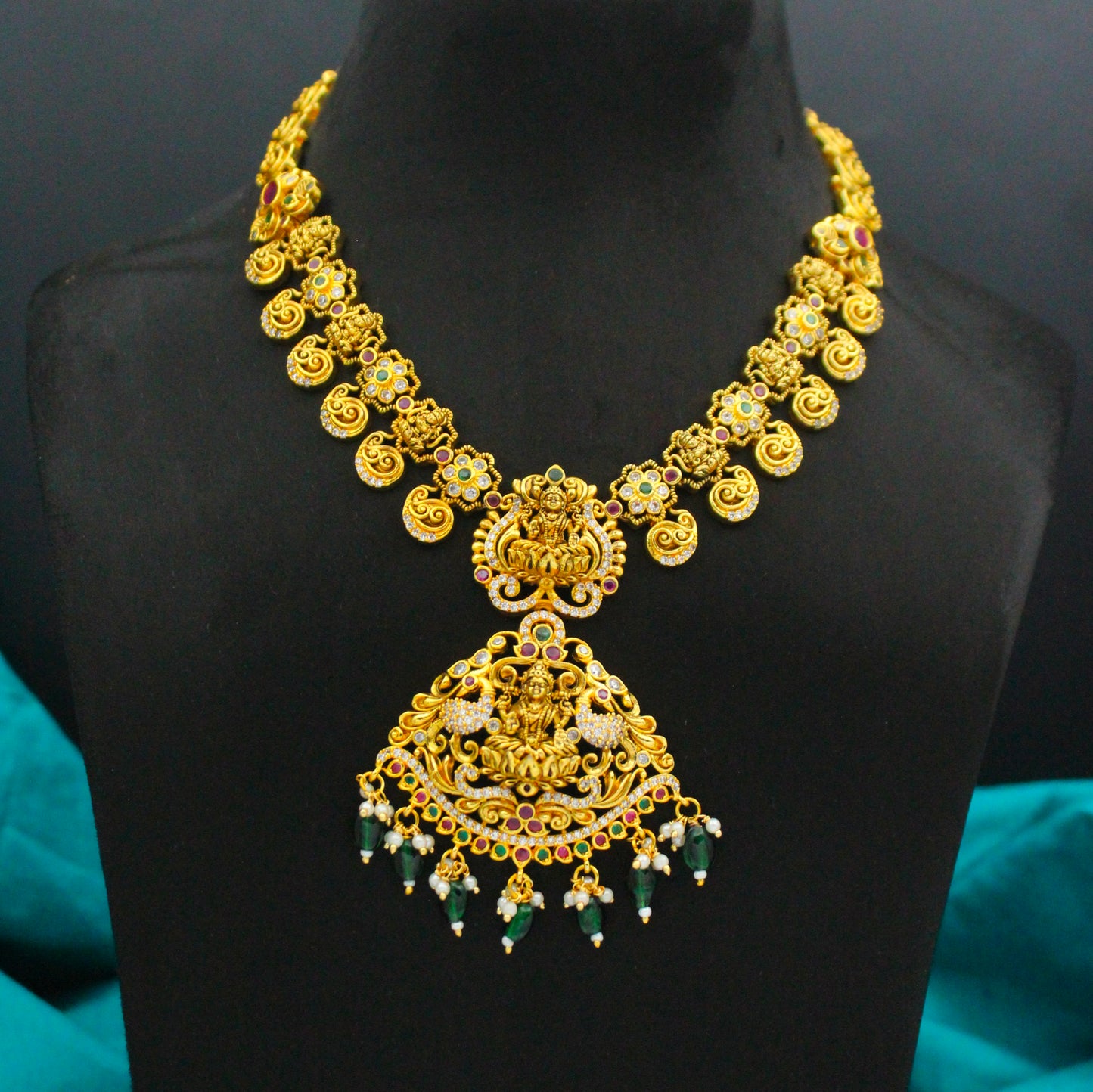 Matte Lakshmi Peacock Multicolour Short Necklace Set SP-39828