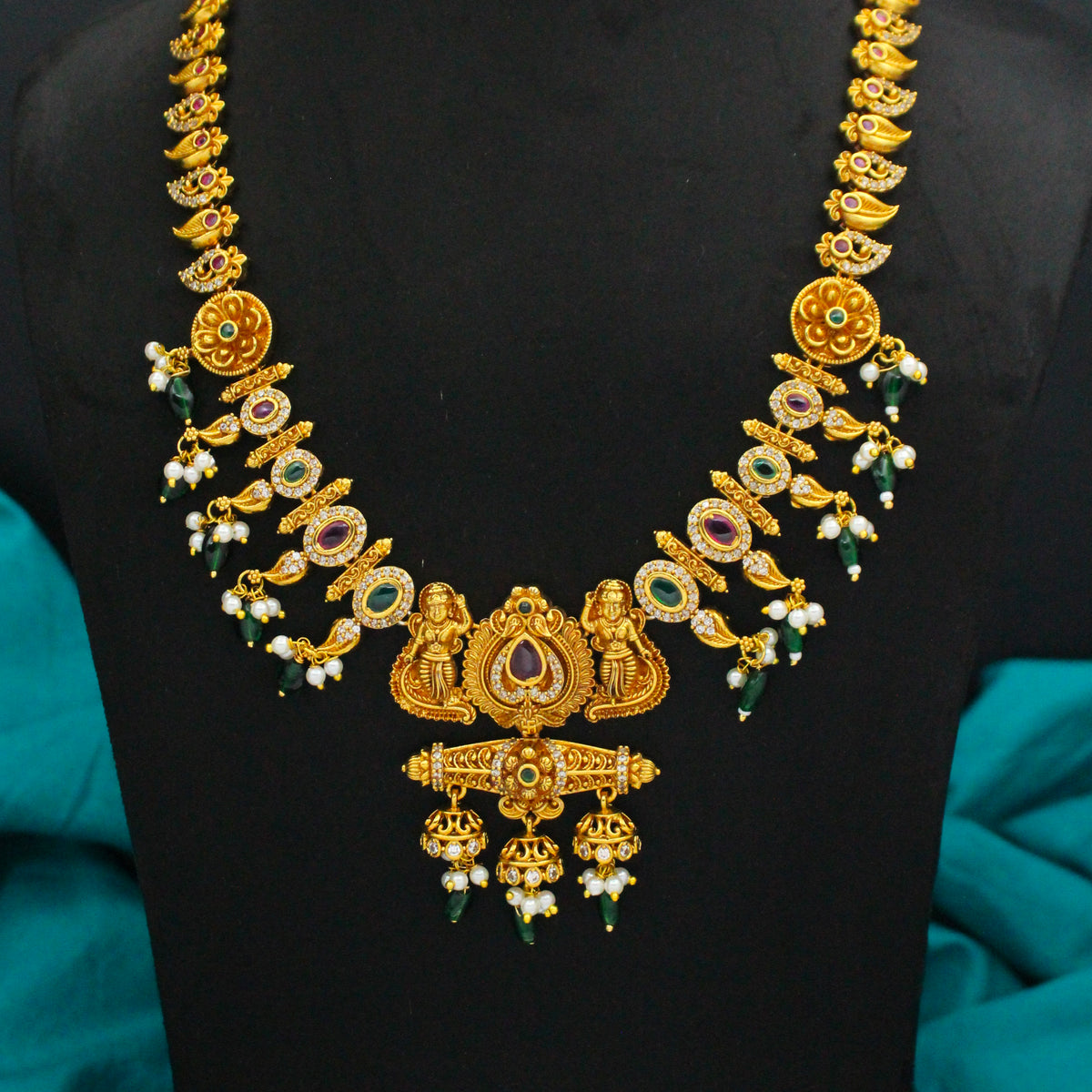 Nakshi Gold Look Long Necklace Set with Earrings SP-40160