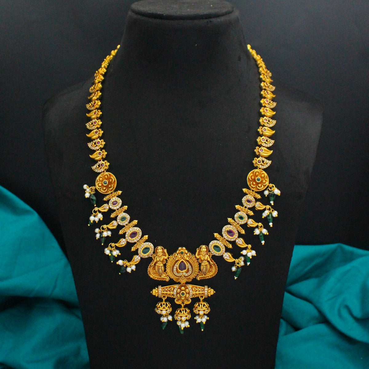 Nakshi Gold Look Long Necklace Set with Earrings SP-40160