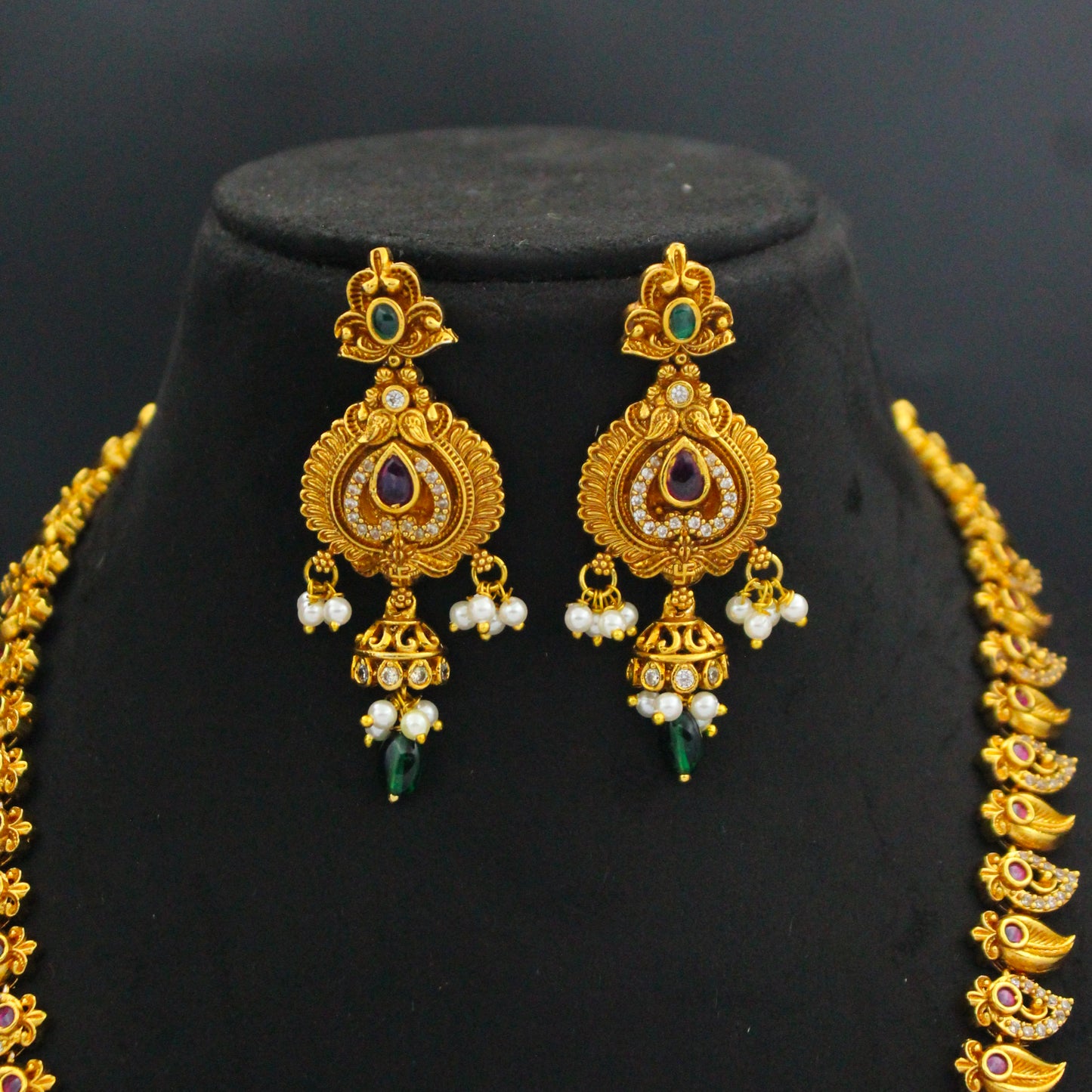 Nakshi Gold Look Long Necklace Set with Earrings SP-40160