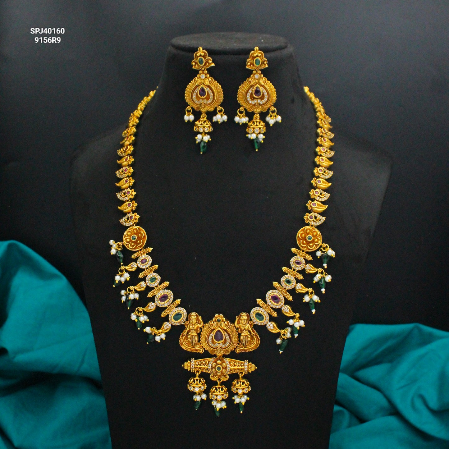 Nakshi Gold Look Long Necklace Set with Earrings SP-40160