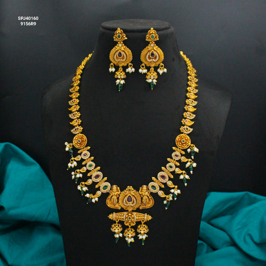 40160 Nakshi long gold look necklace with earrings