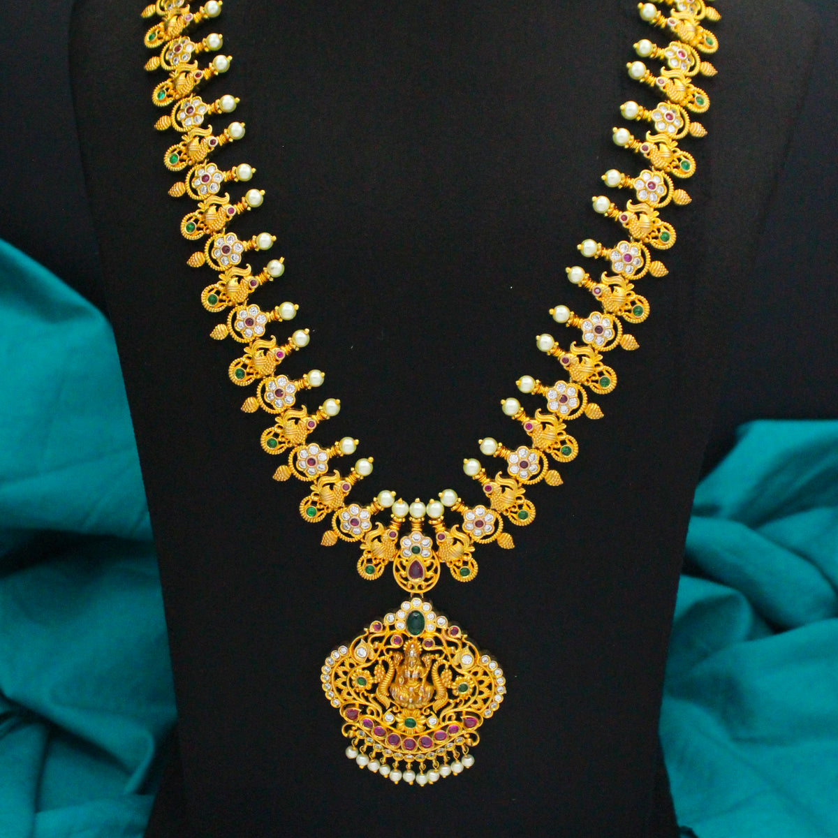 Lakshmi Long Necklace Set with Screwback Earrings