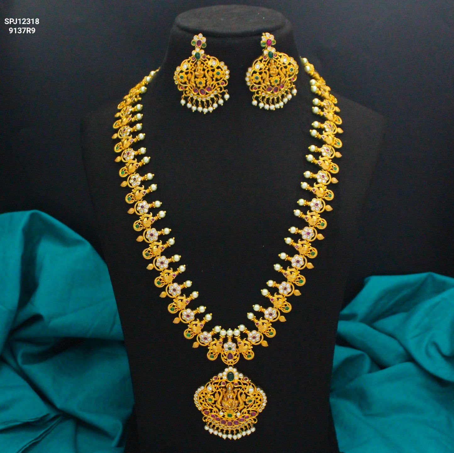 Lakshmi Long Necklace Set with Screwback Earrings