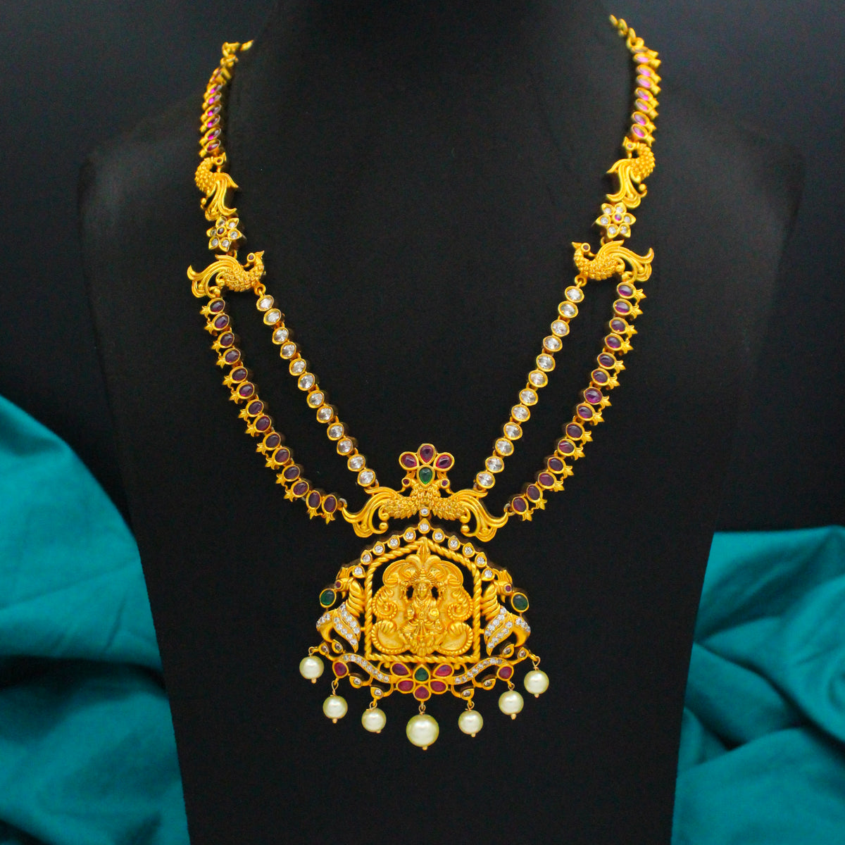 Lakshmi Devi Double Layer Matte Peacock Necklace SP-5097