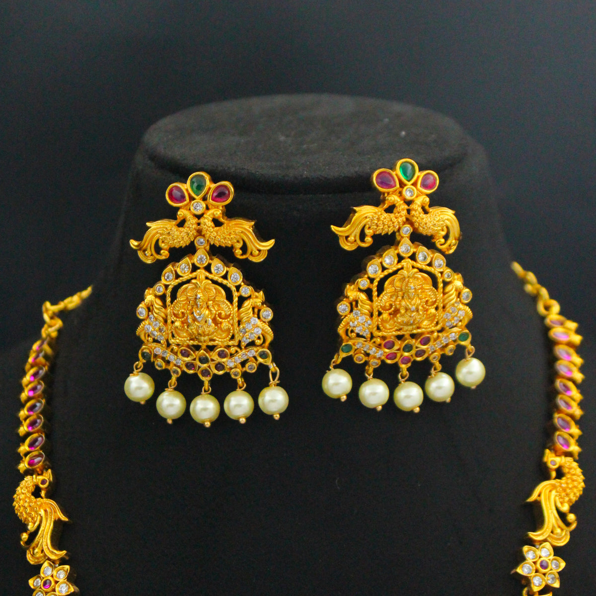 Lakshmi Devi Double Layer Matte Peacock Necklace SP-5097