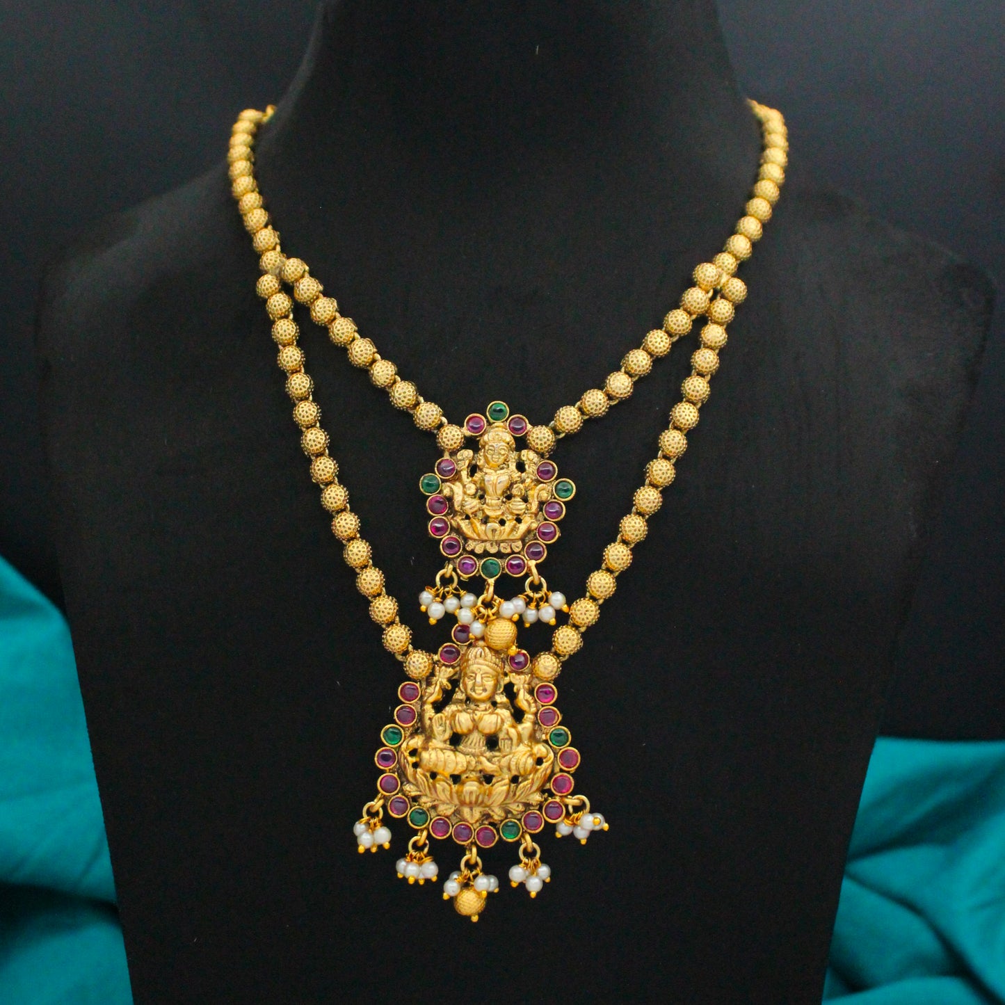 Lakshmi Two-Line Gold Balls Necklace Set SP-14672