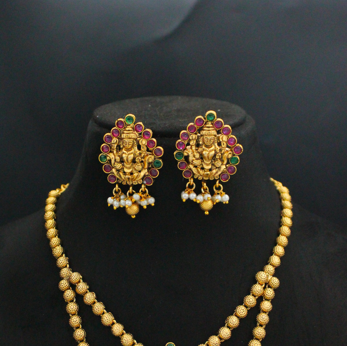 Lakshmi Two-Line Gold Balls Necklace Set SP-14672