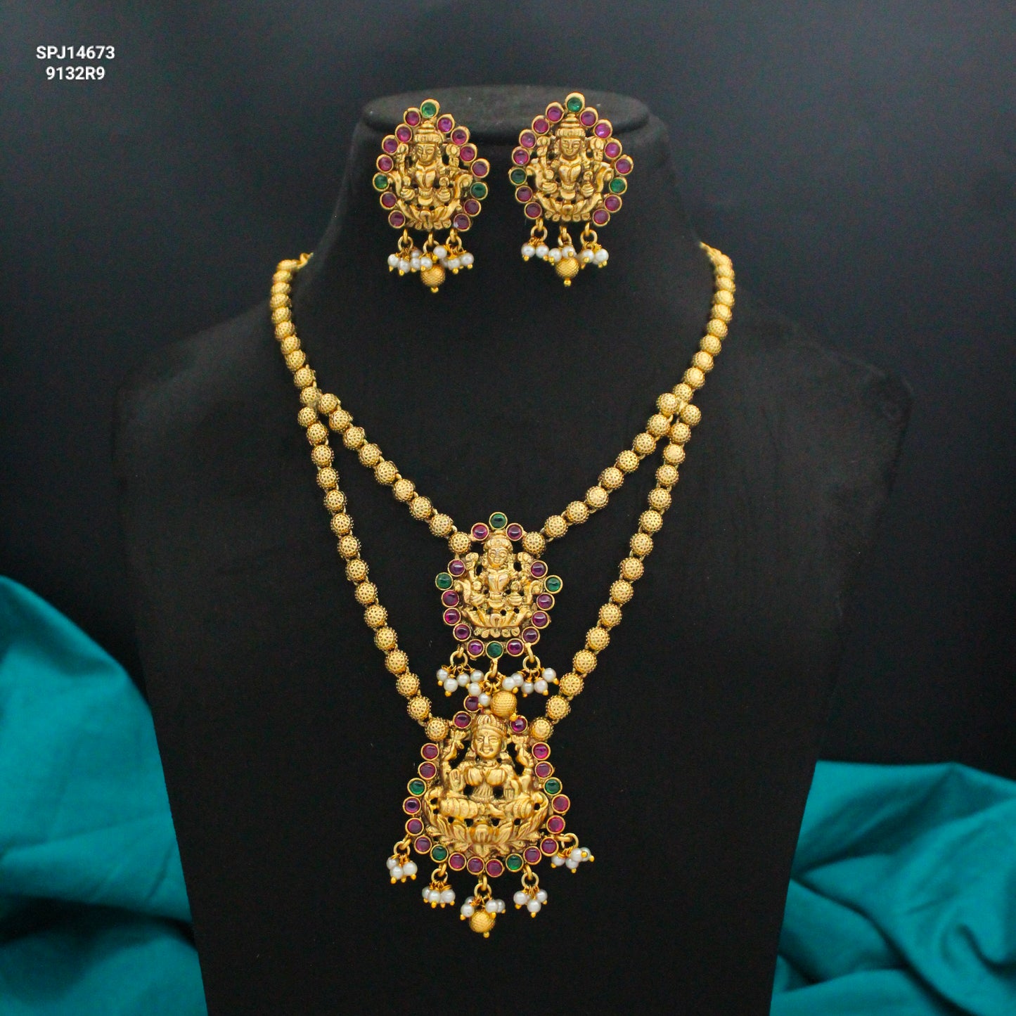 Lakshmi Two-Line Gold Balls Necklace Set SP-14672