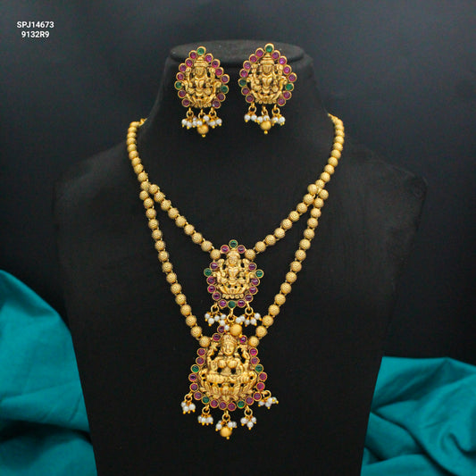 14672 Two Lines Balls Laxmi Necklace Set