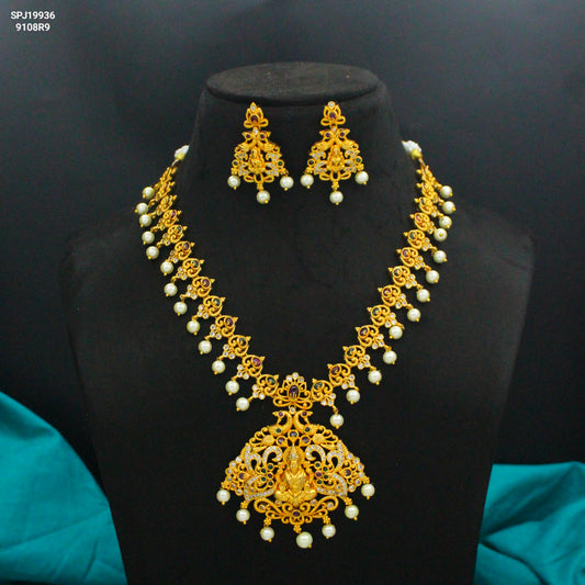 19936 Nakshi Laxmi Short Necklace Multi With Push Back Earrings