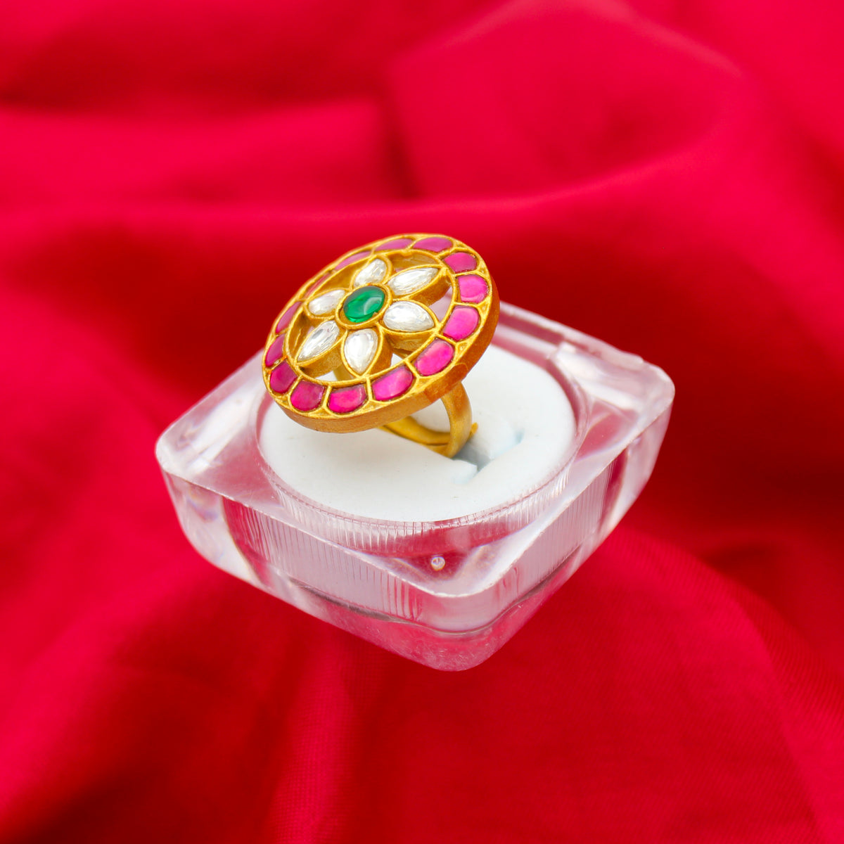 Jadau Kundan Multi Flower Finger Ring 42641