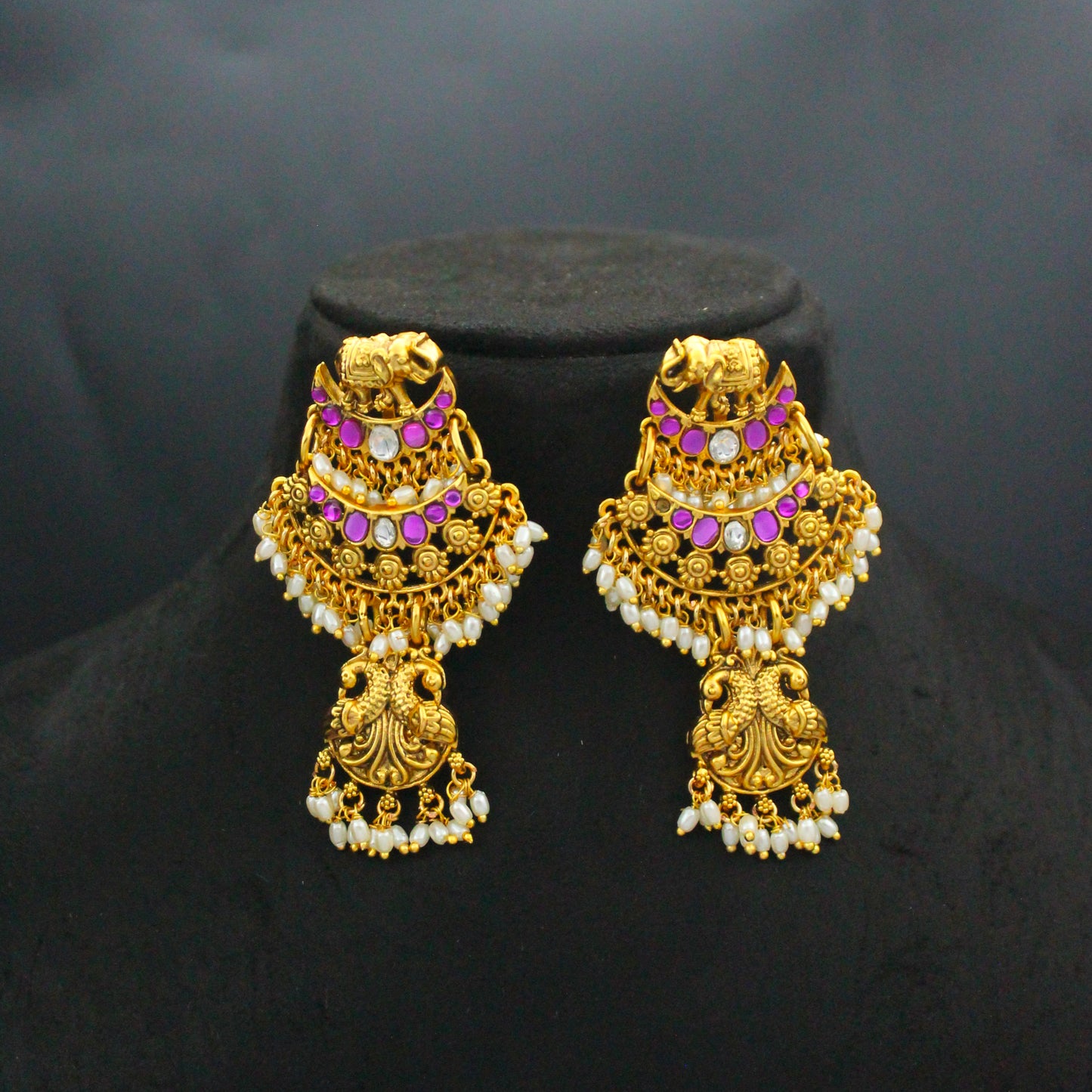 42648 Jadau Nakshi Laxmi Long Necklace Set With Push Back Earrings