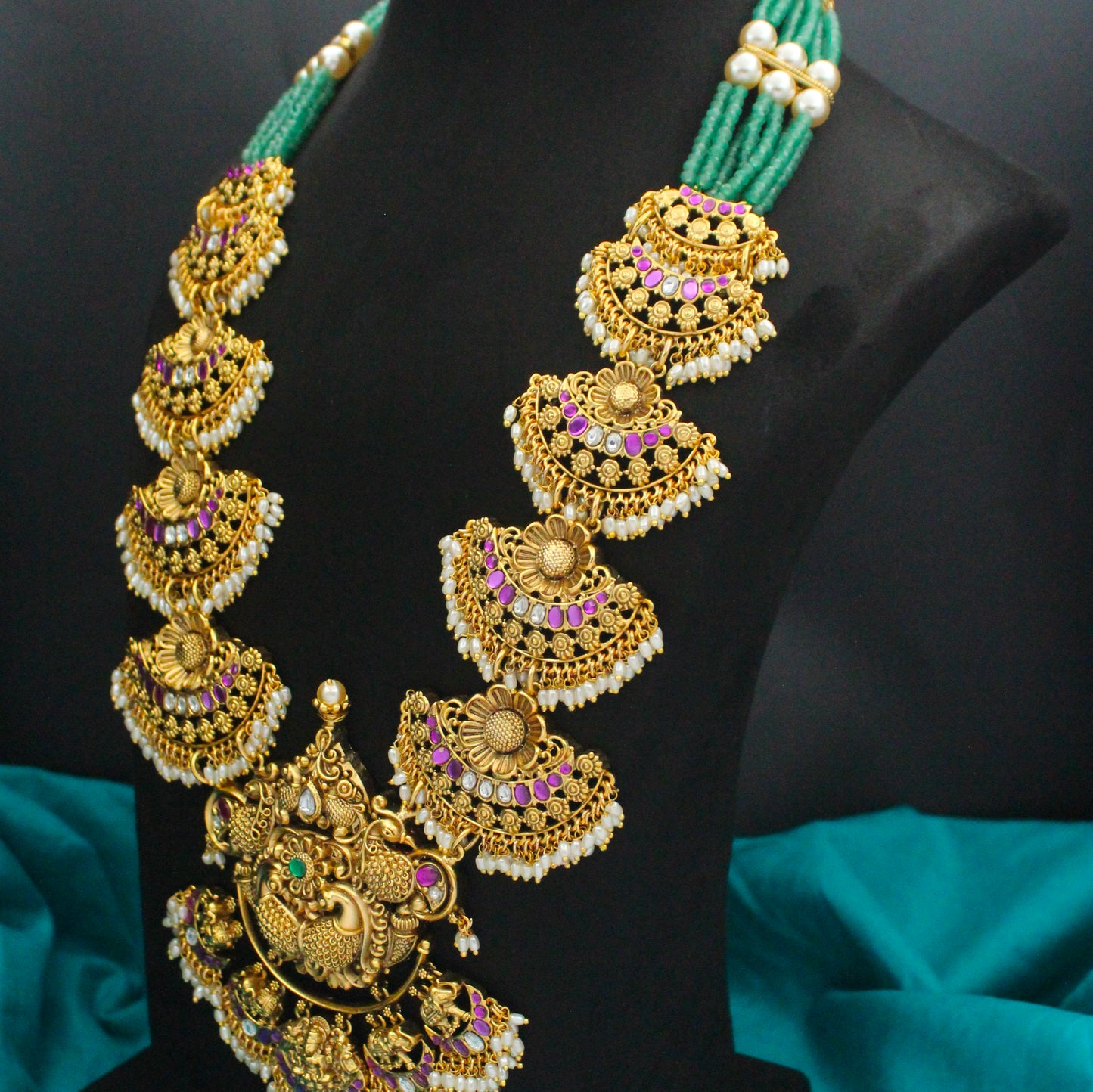 42648 Jadau Nakshi Laxmi Long Necklace Set With Push Back Earrings
