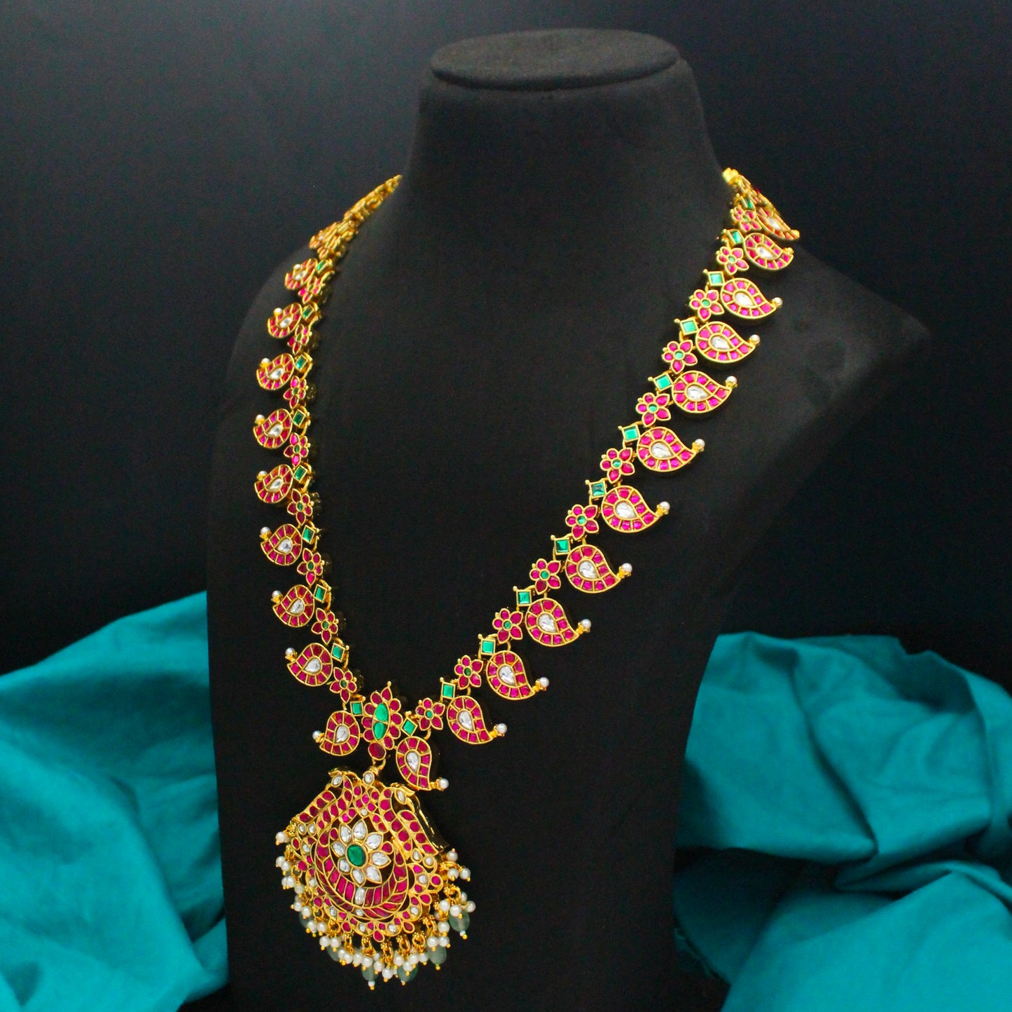 42658 Jadau Mango 2 In 1 Long Necklace Set With Push Back Earrings