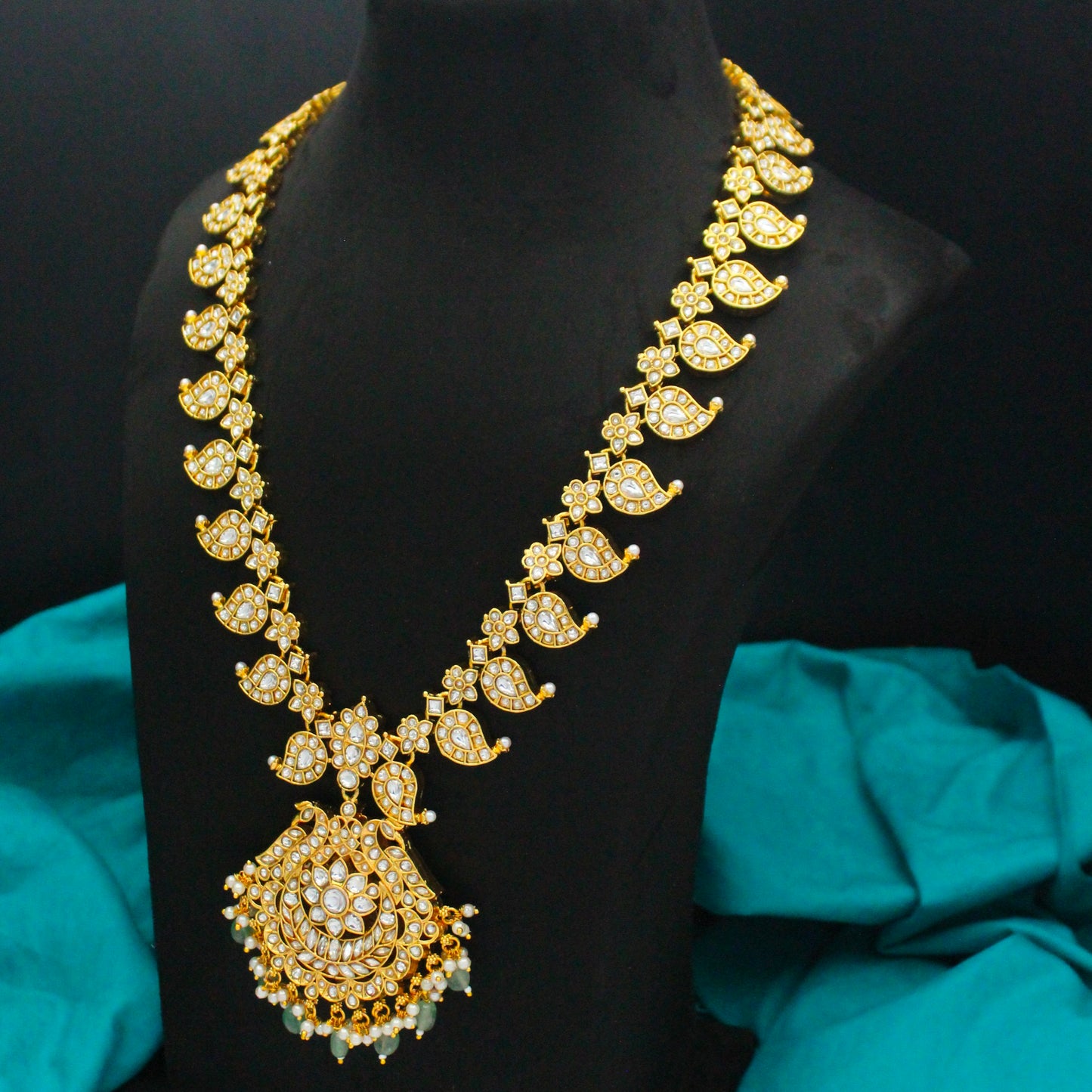42658 Jadau Mango 2 In 1 Long Necklace Set With Push Back Earrings