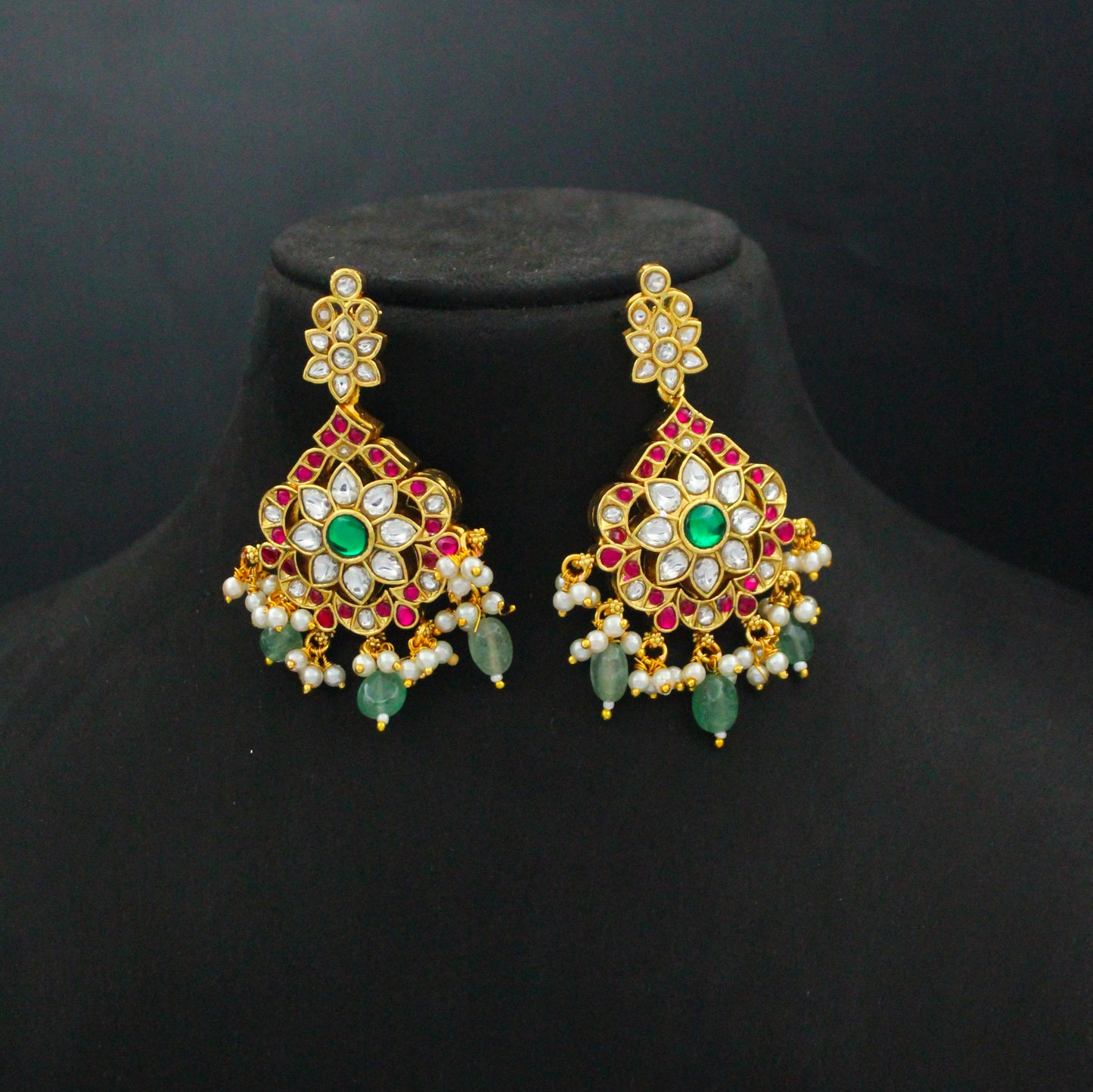 42658 Jadau Mango 2 In 1 Long Necklace Set With Push Back Earrings