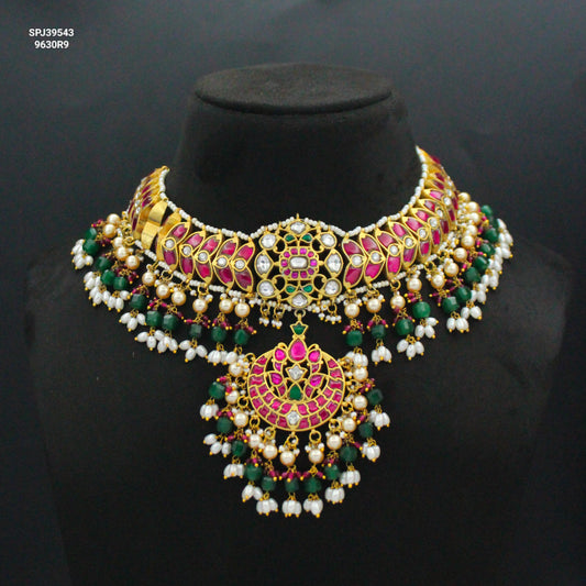 39543 Jadau multi colour short necklace