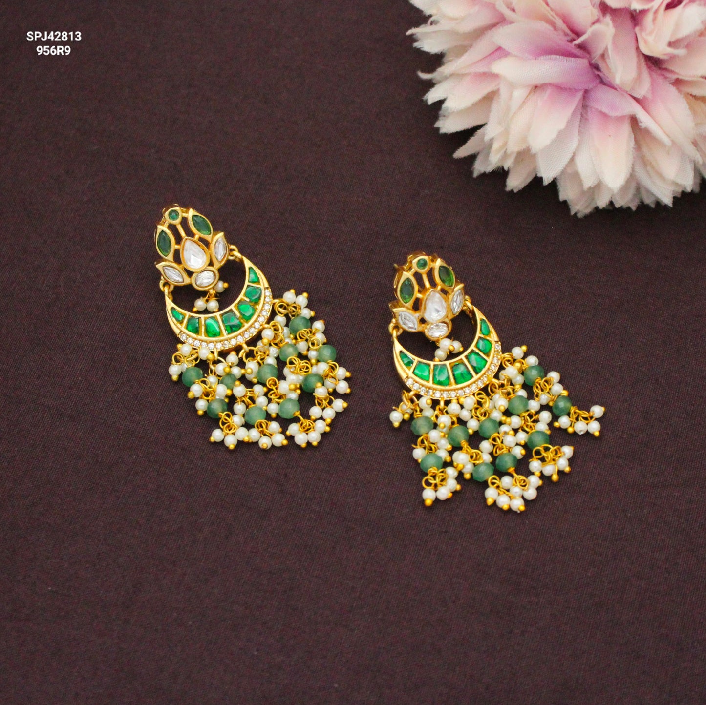 42813 Jadau Chandbali Green Push Back