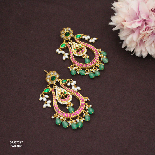 37717 Jadau Big Floral Chandbali With Screw Back