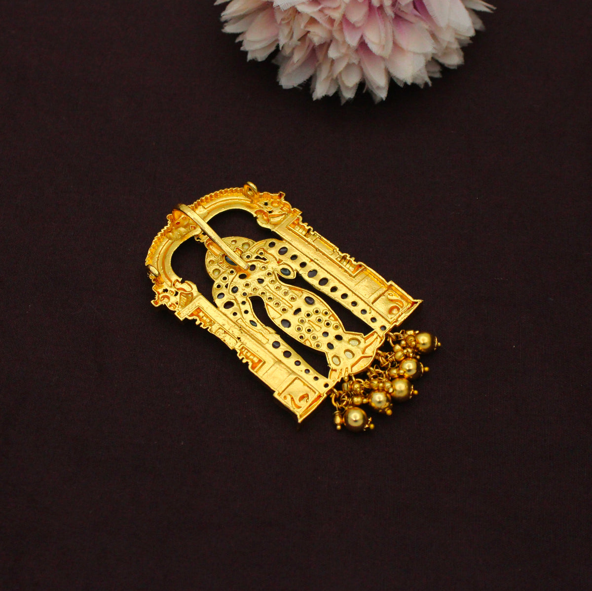 42821 Pota Stone Multi Balaji Temple Designer Locket With Golden Balls And Openable Hook