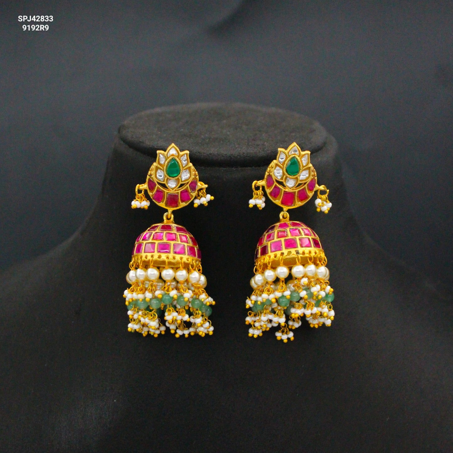 42833 Jadau Kundan Multi Earrings With Screwback