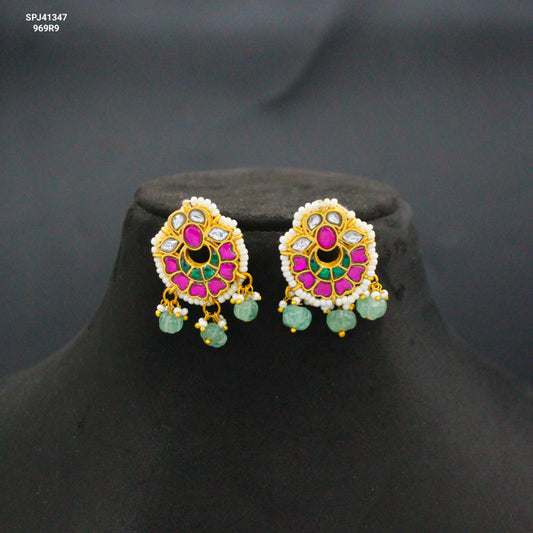 Jadau Kundan Small Multi Studs With Screw Back And Pumpkin Beads 41347
