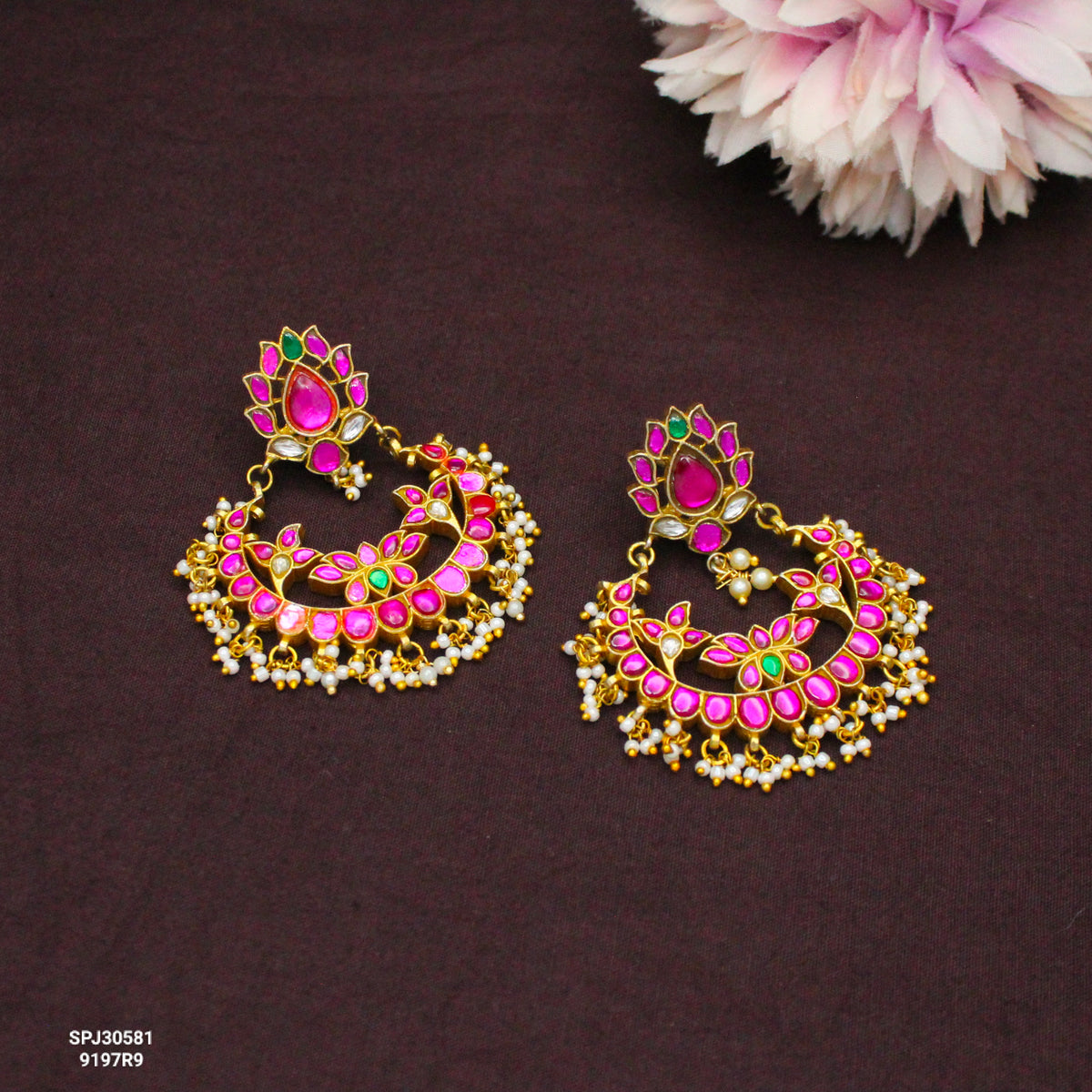 Jadau Kundan Multicolour Chandbali Earrings with Screwback SP-30581