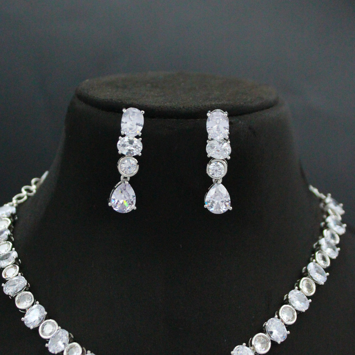 Platinum Full White Short Necklace Set with Pushback Earrings SP-37589