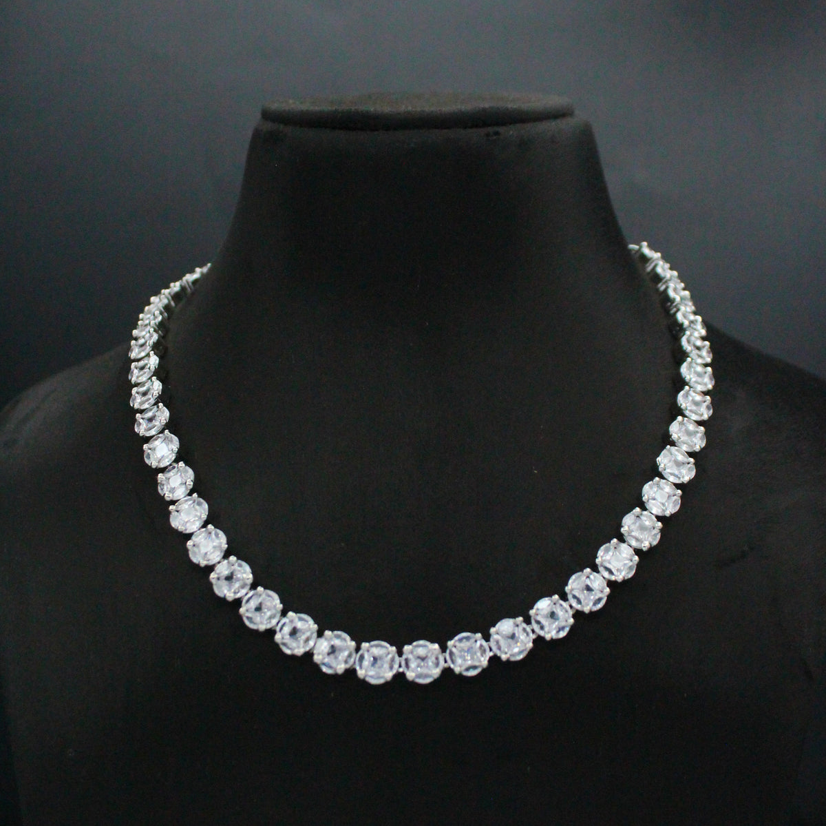 AD Full White Round Single-Line Necklace Set with Pushback Earrings SP-35996