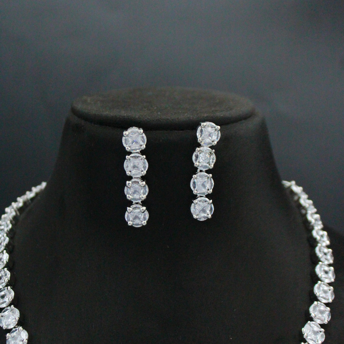 AD Full White Round Single-Line Necklace Set with Pushback Earrings SP-35996