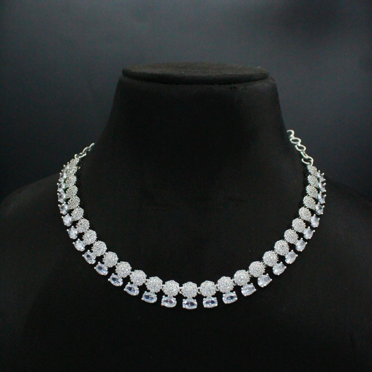 Platinum Full White Short Necklace Set with Pushback Earrings SP-35980