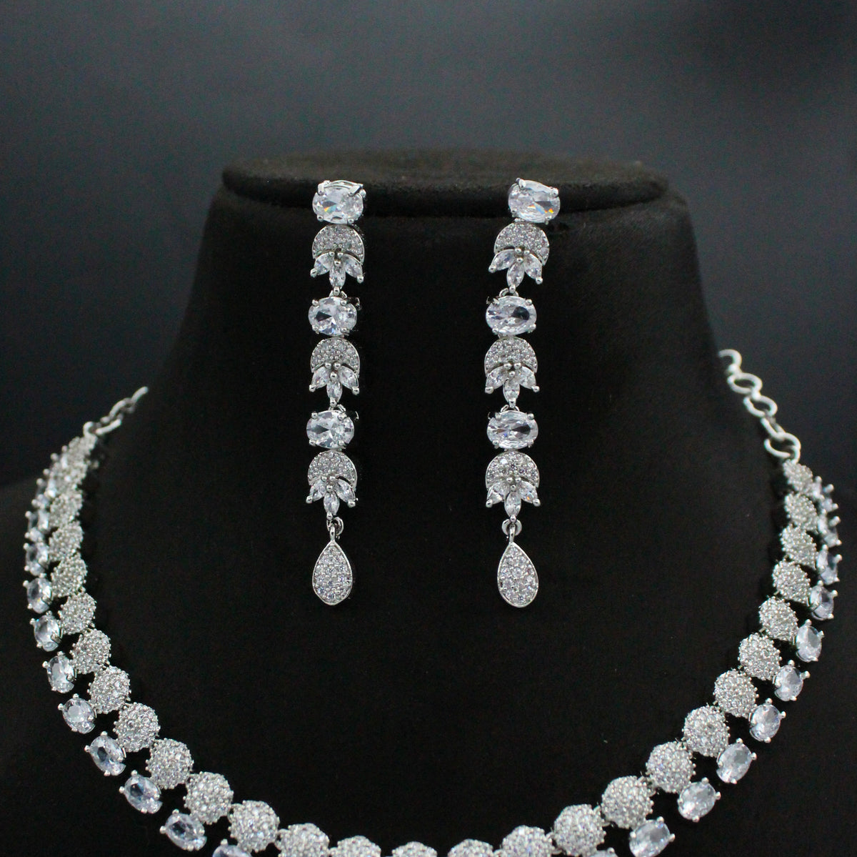 Platinum Full White Short Necklace Set with Pushback Earrings SP-35980