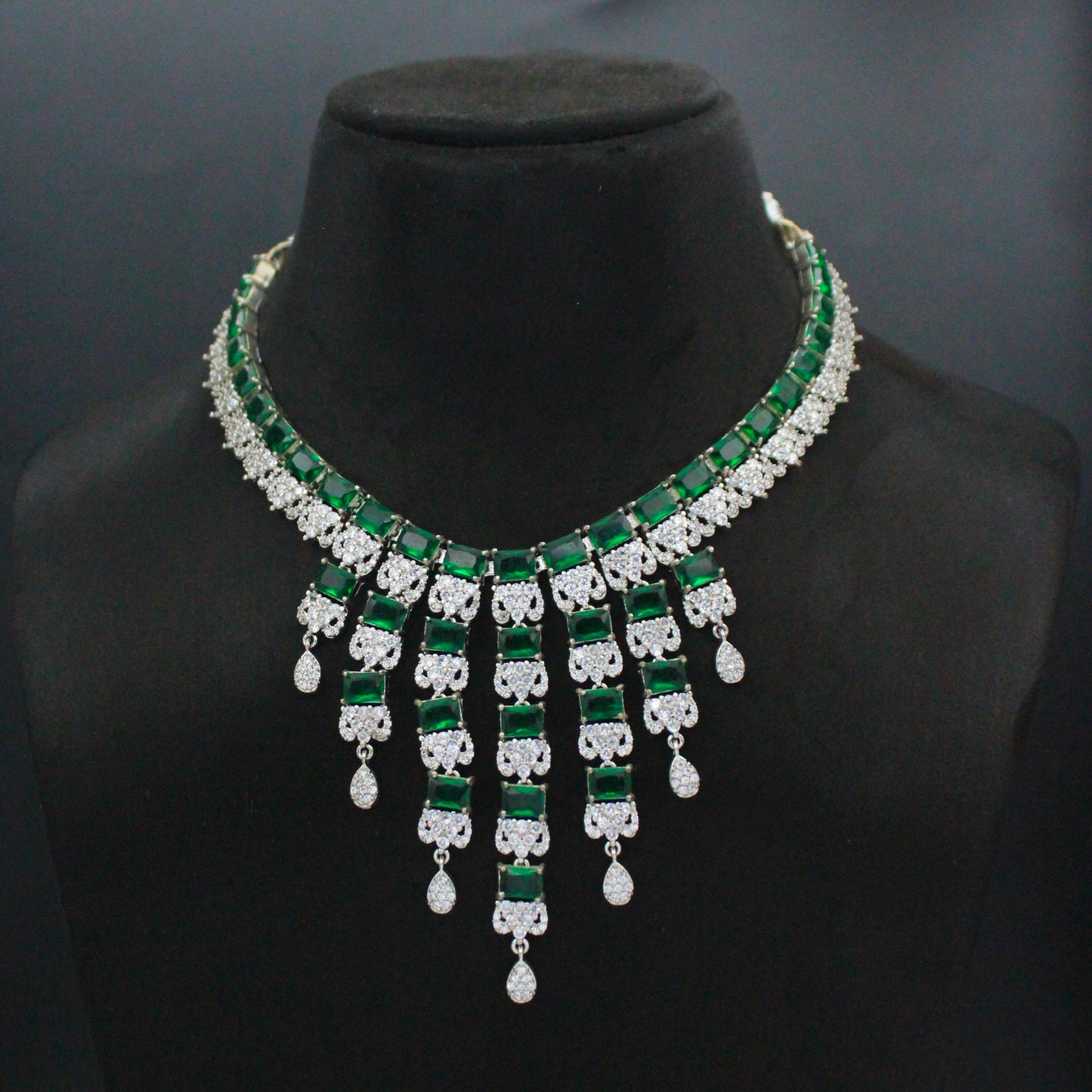 Platinum AD Stone Layered Necklace SP-16251