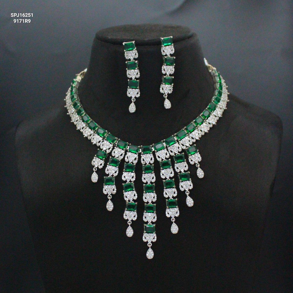 Platinum AD Stone Layered Necklace SP-16251