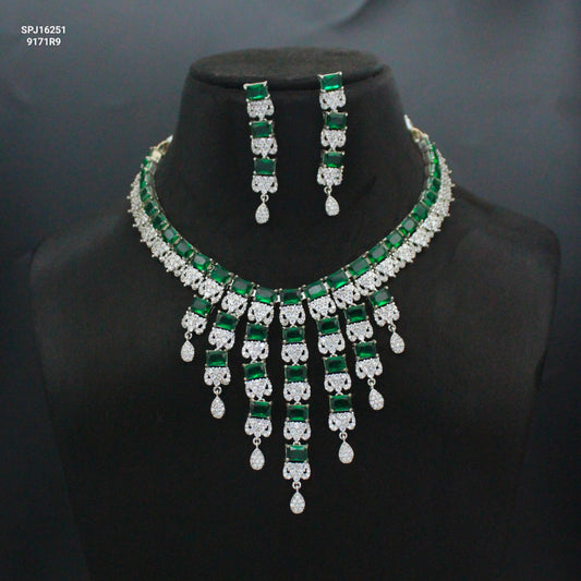 Platinum AD Stone Layered Necklace SP-16251