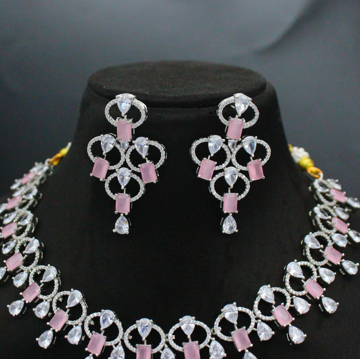 Platinum Mint Pink Fancy Necklace Set with Pushback Earrings & Maang Tikka SP-16206