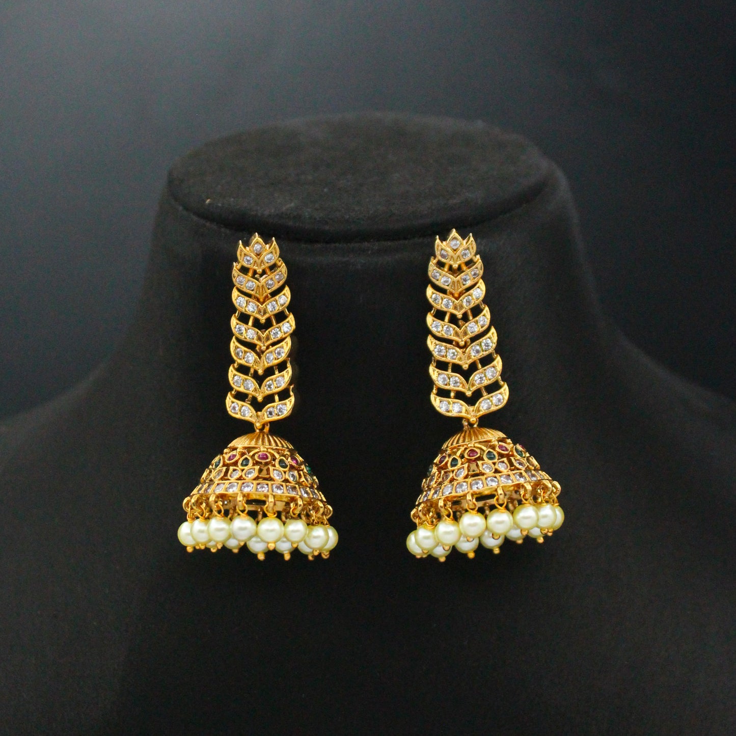 42844White Stone  Earrings with Push Back & Pearls