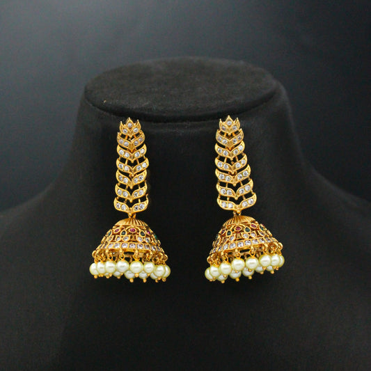 42844White Stone  Earrings with Push Back & Pearls