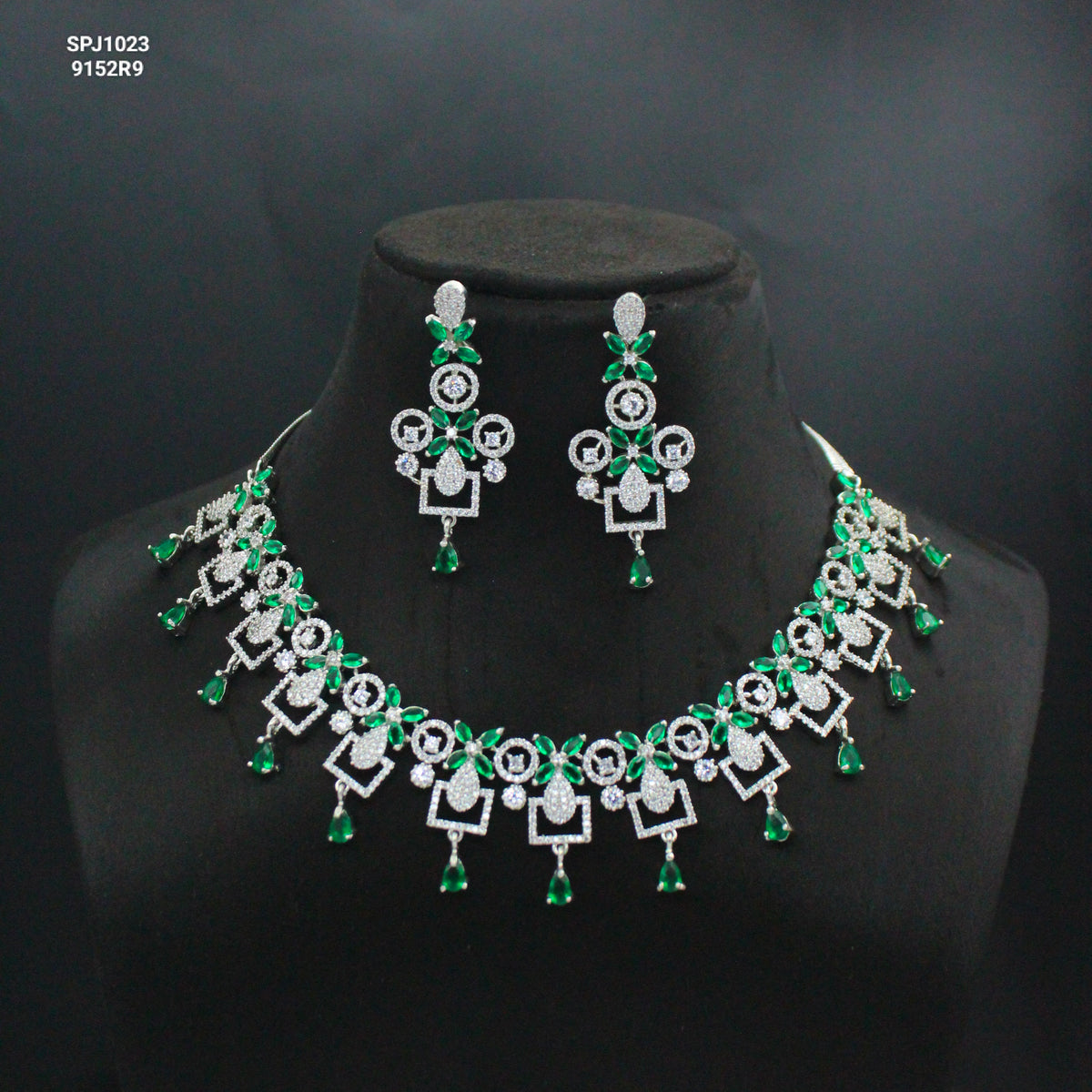 Platinum Green Stone Necklace SP-1023
