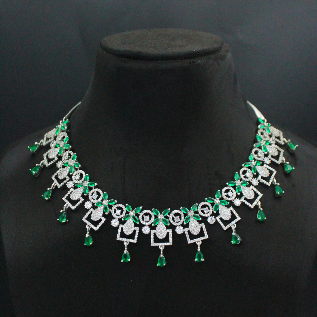 Platinum Green Stone Necklace SP-1023