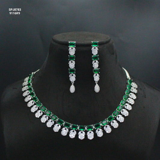 Platinum Green Stone Necklace Set SP-8783