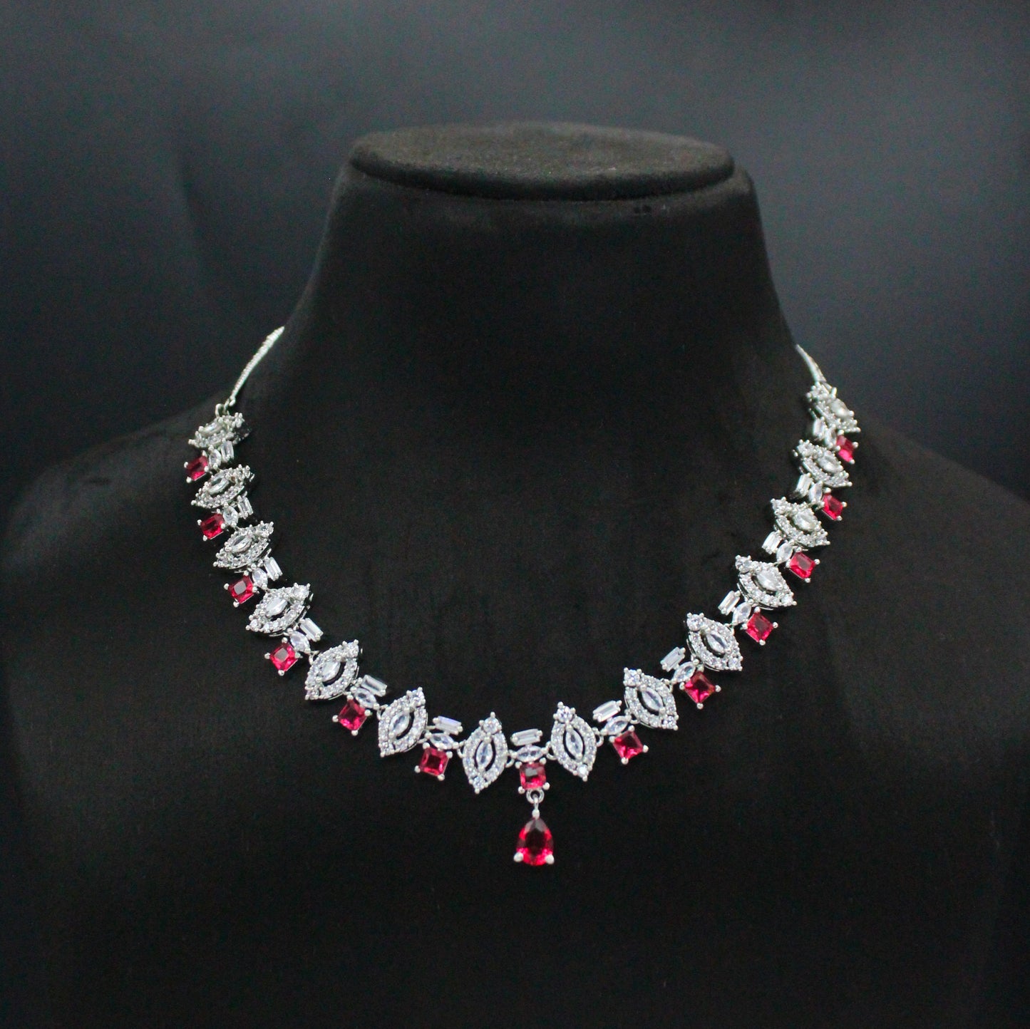 Platinum Red Stone Necklace Set SP-959